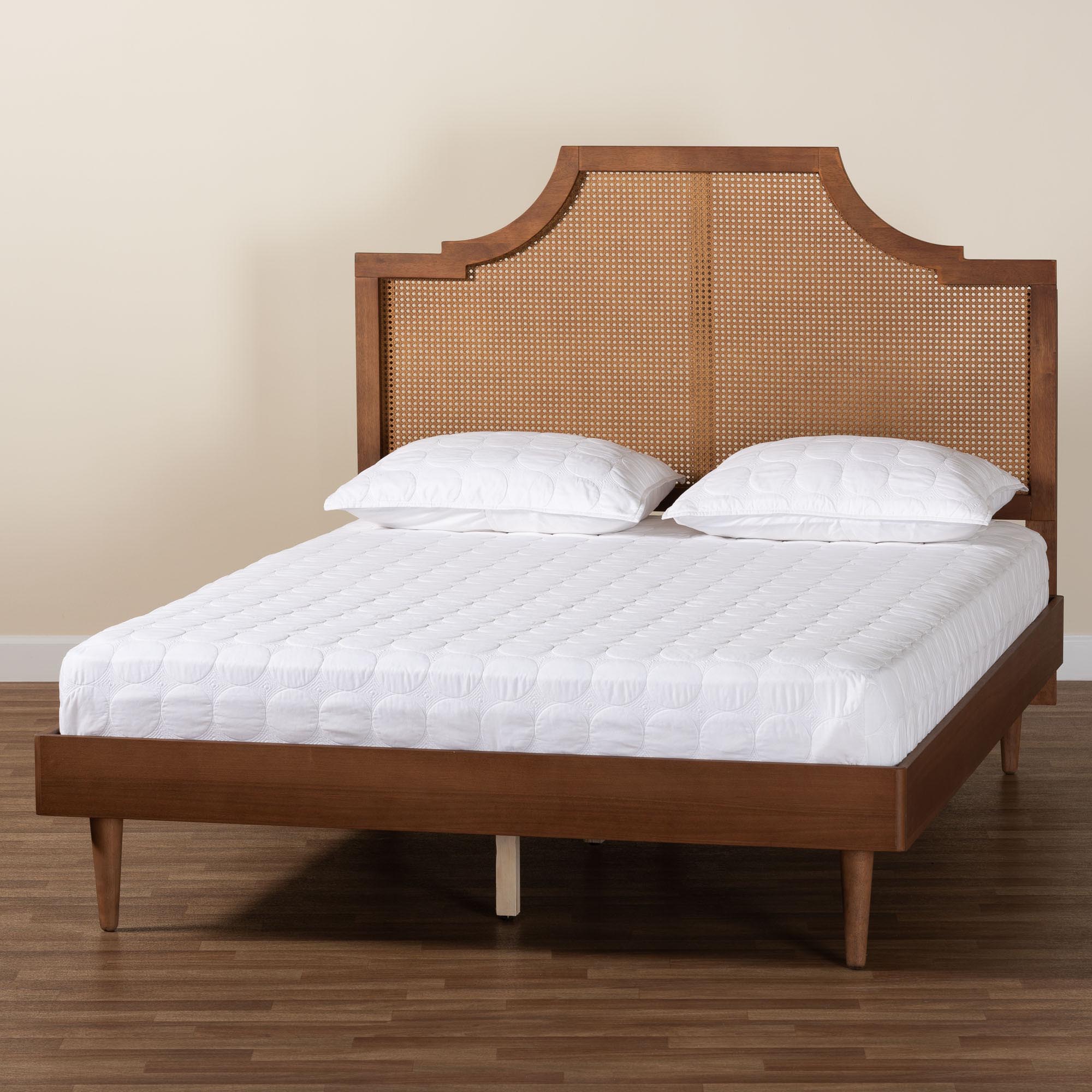 Baxton Studio Macaria Mid-Century Platform Bed, King, Walnut Brown