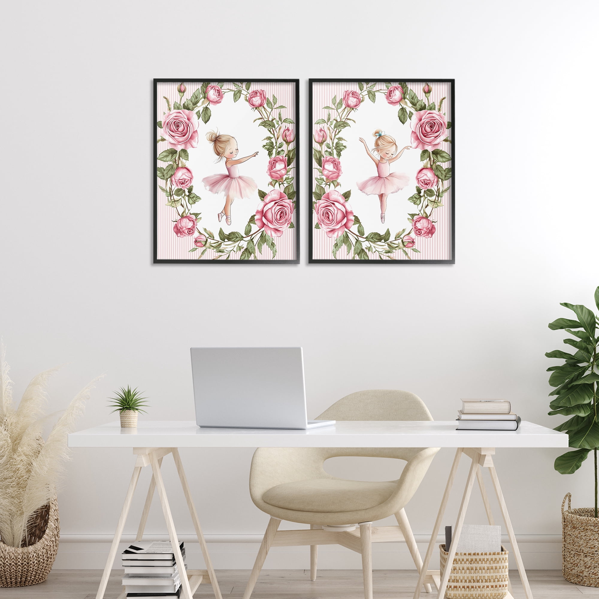 Stupell Industries Little Rose Dancers 2 Piece Black Framed Giclee Art Set, design by Christine Simpson Art