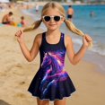 thumbnail image 3 of Uourmeti Neon Galaxy Horse Print Skirted One-Piece Swimsuit for Girls - Quick Dry, Stretchy Swim Dress for Beach, Pool & Summer Vacation, 3 of 8