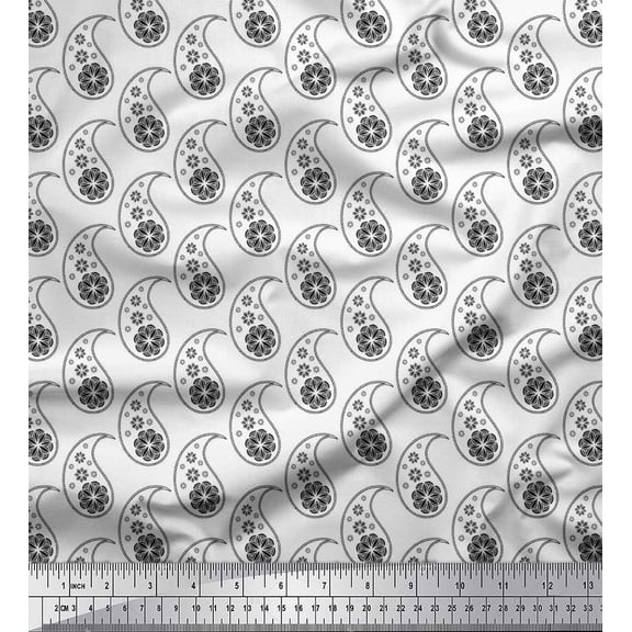 Soimoi Black Cotton Voile Fabric Paisleys Paisley Print Sewing Fabric Yard 42 Inch Wide