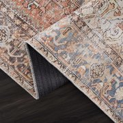 BoutiqueRugs Washable Red Medallion 10ft Runner Rug Traditional Light Blue Charcoal Orange Yellow Off White Eira Hallway Kitchen Corridor Stairway Laundry Room 2'7 x 10' Easy Clean Stain Resistant