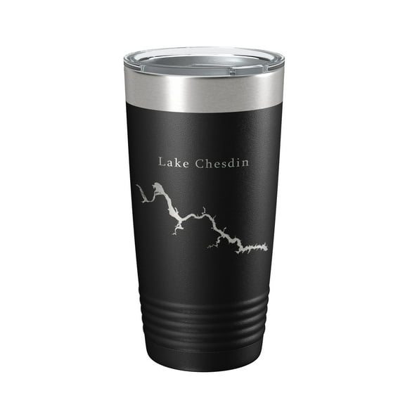 Lake Chesdin Map Tumbler Travel Mug Insulated Laser Engraved Coffee Cup Virginia 20 oz Black