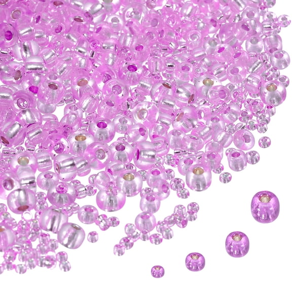 Uxcell 2848pcs Iridescent Glass Seed Beads 1.5/2/3/4mm Acrylic Round Bugle Beads for DIY Jewelry Craft Plants Making Fabric Felt Ornaments, Light Purple