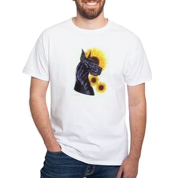 CafePress - Blk Sunflowers White T Shirt - Men's White Classic Cotton T-Shirts