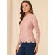 thumbnail image 2 of Blusa de encaje con cuello de volantes Allegra K Manga larga Rosas XL, 2 of 6