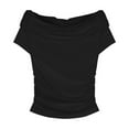 thumbnail image 7 of Olyvenn Off The Shoulder Tops for Women 2025 Summer Short Sleeve Ruched Slim Fit Shirts Blouses Y2K Going Out Top Black S, 7 of 7