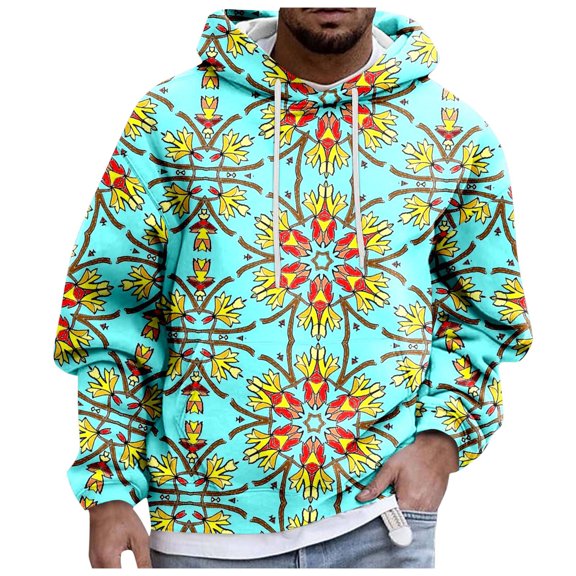 Valora Men Sweatshirt Men's Hoodies Sweatshirts Warm Pullover with Long Sleeve African Wind Print Design for Everyday Comfort Light Green L