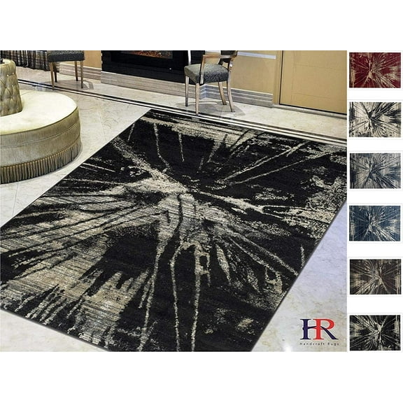 Handcraft Rugs-Beige/Black Splash Abstract Pattern Distressed- Modern Vintage Area Rug