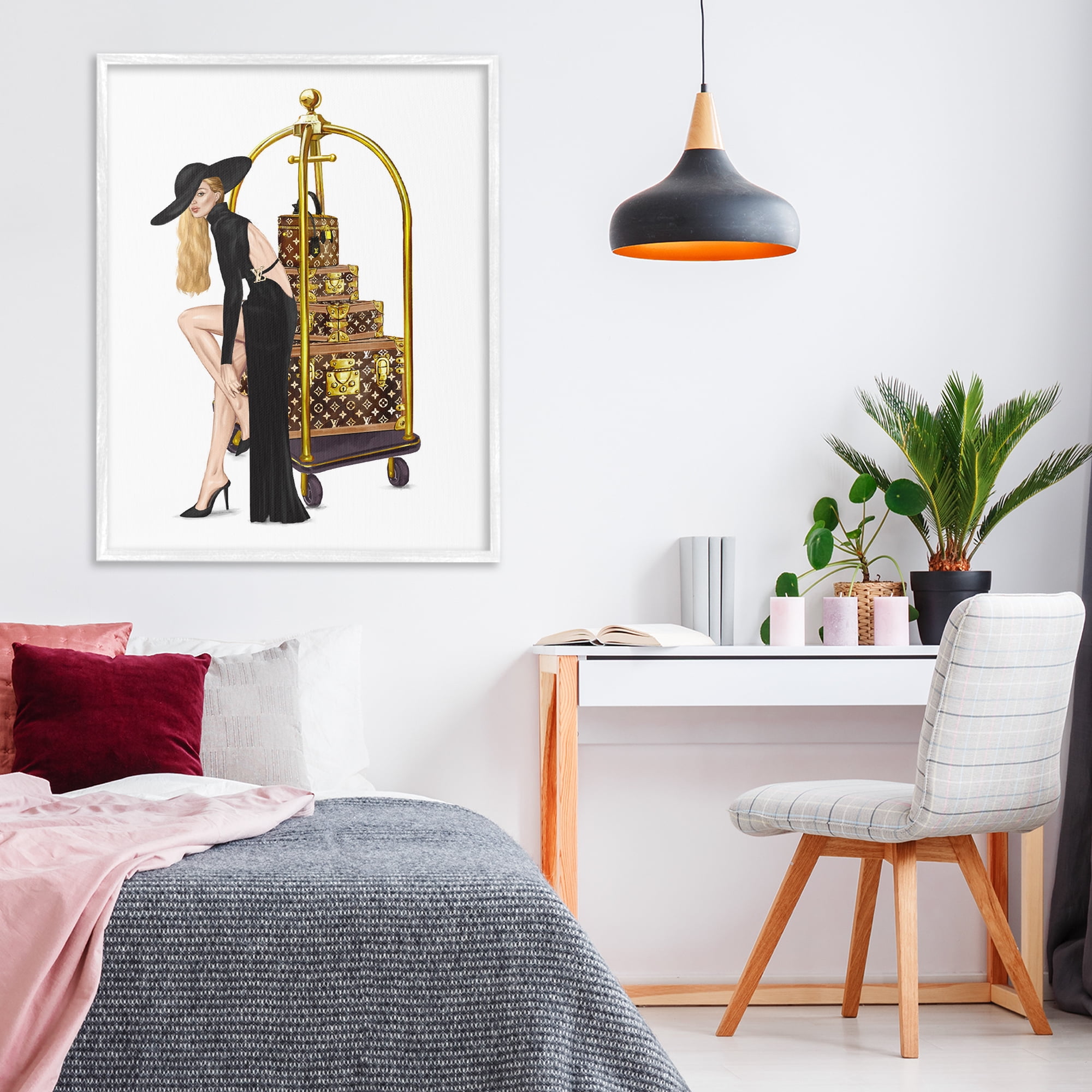 Fashionista with Hotel Luggage White Framed Giclee Art, design by Ziwei Li