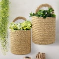 thumbnail image 3 of Juego de 2 cestas de flores colgantes de pasto marino, cestas tejidas para colgar en la pared con H, 3 of 5