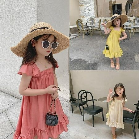 

URMAGIC Toddler Girl Dress Casual Dresses Flying Sleeve Sundress Summer Outfit Clothing 2-3 Years