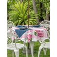 thumbnail image 2 of Outdoor Tablecloth with Umbrella Hole and Zipper, Pink Roses Round Table Cloth 60 Inch Waterproof Tablecloth, Valentine's Day Love Floral Stripes Romantic Picnic Table Cover for Patio Camping, 2 of 7