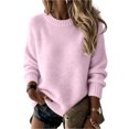thumbnail image 2 of Womens Crew Neck Sweater Long Sleeve Fuzzy Knit Pullover Fall Winter Oversized Loose Fit Soft Fleece Casual Jumper Tops Light Purple XL, 2 of 6