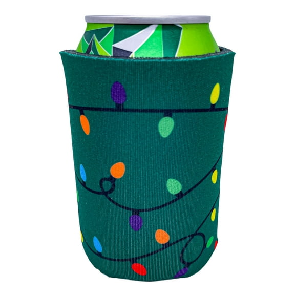 Christmas Lights Pattern Green Collapsible Can Coolie