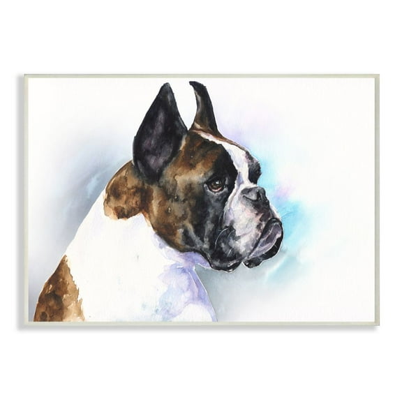 Stupell Industries Boxer Dog Pet Animal Watercolor Painting Wall Plaque Art by George Dyachenko