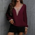 thumbnail image 2 of Blusa de manga larga de encaje de retazos de Color sólido de gasa de moda Sexy informal para mujer Pompotops hkajfhjk472107, 2 of 6