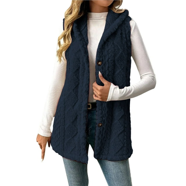 Vestes d'Hiver pour Femmes, Polaire Double Face, Sans Manches, à Capuche, Décontractées