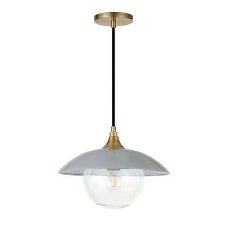 

Evelyn&Zoe Industrial 1-Light Pendant in contemporary brass with cool gray metal shade for kitchen dining room living room or foyer
