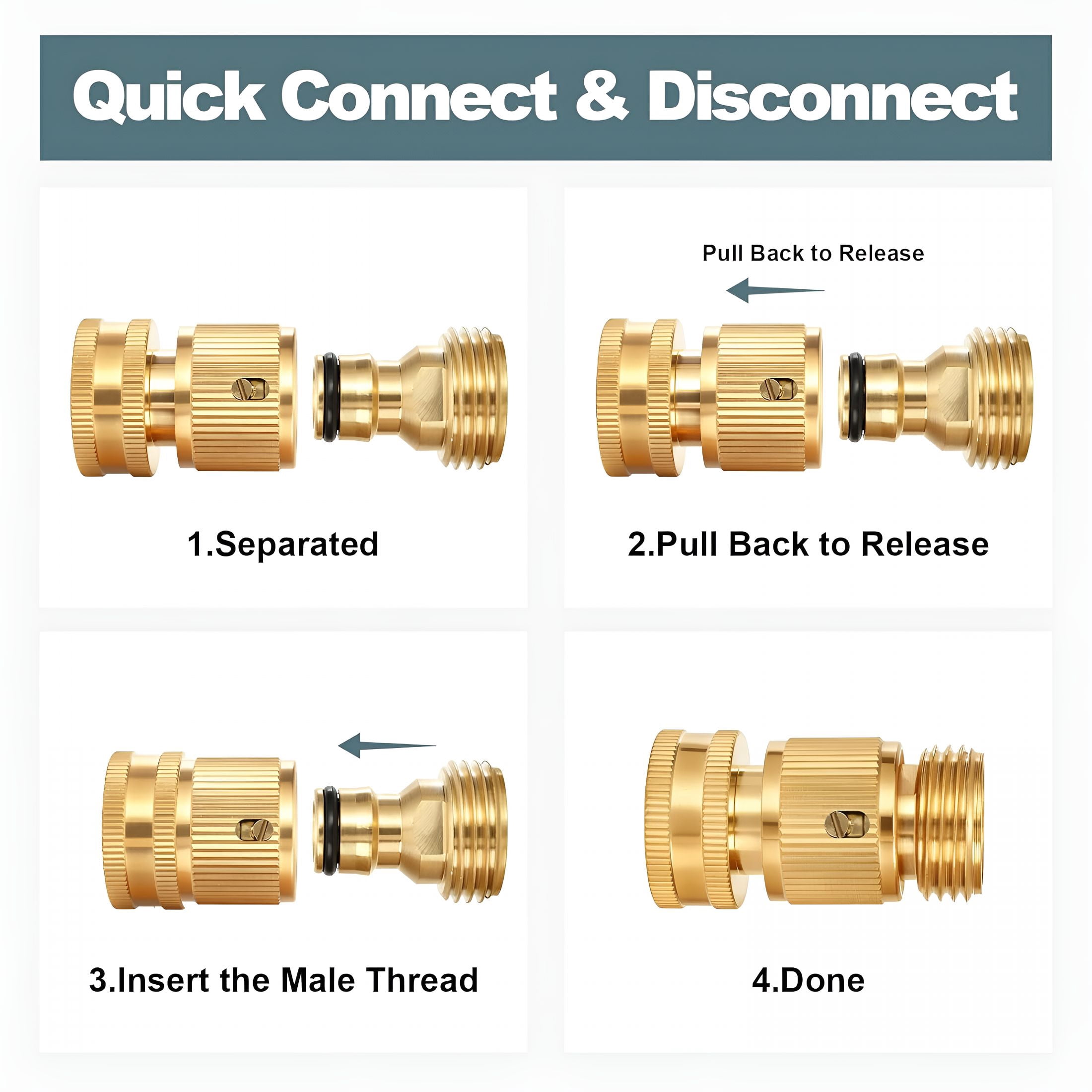 HIBIBUD Garden Hose Quick Connect,Solid Brass 3/4 Inch Ght Leak-Proof Connectors,Heavy Duty Male&Female Quick Connect Hose Fittings,Easy Connect Water for Sprinkler&Pressure Washer