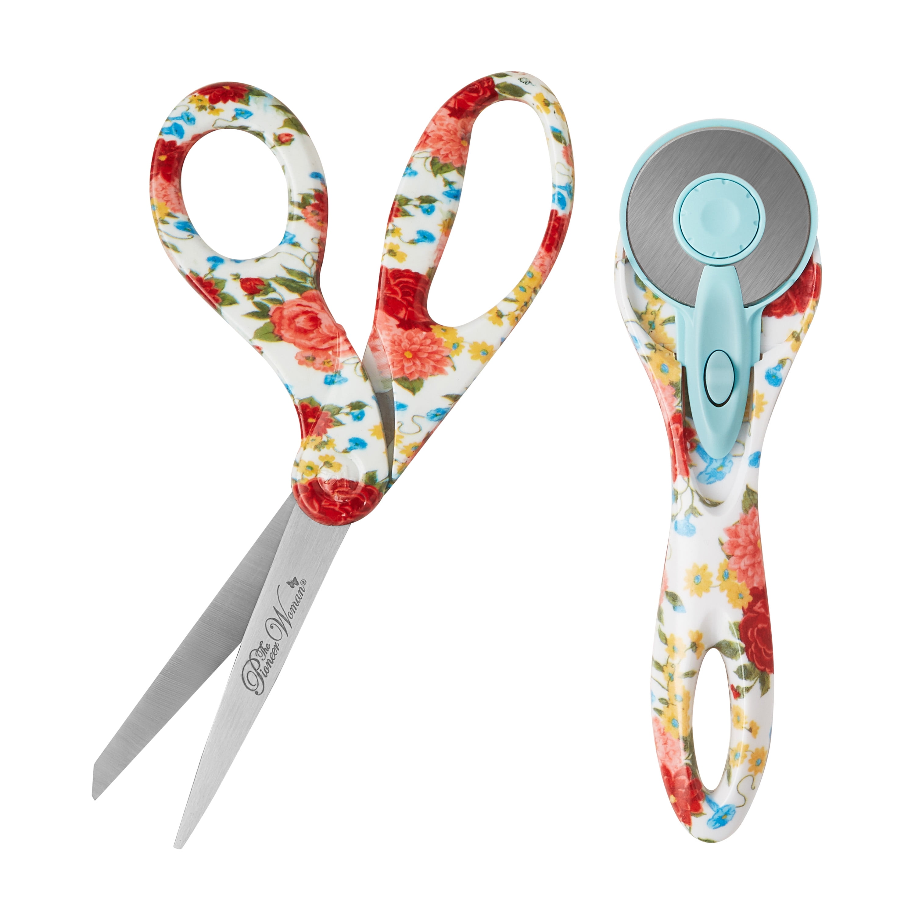 The Pioneer Woman White Sweet Rose 45mm Rotary & 8' Fashion Scissors Set