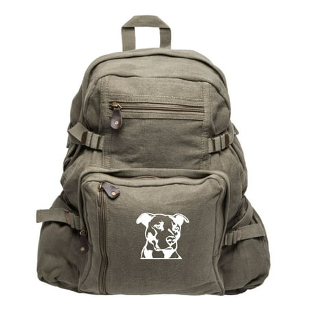 American Pitbull Dog Silhouette Canvas Military Backpack