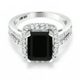 thumbnail image 2 of Gem Stone King 925 Sterling Silver Black Onyx Engagement Ring for Women (3.75 Cttw Emerald Cut, Gemstone Birthstone, Size 5), 2 of 4
