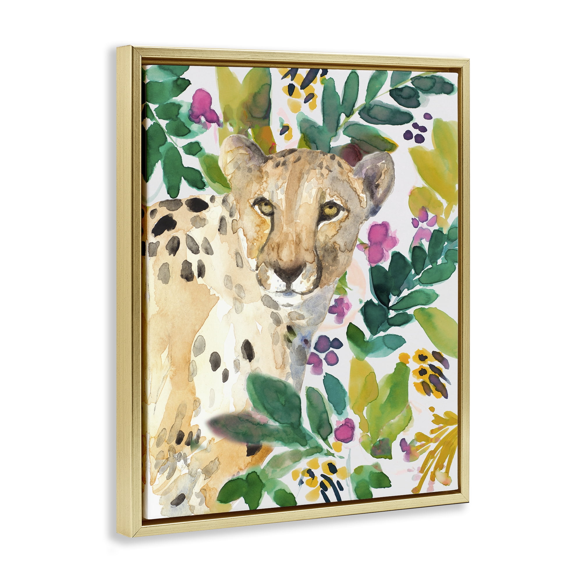 Stupell Industries Garden Plants Cheetah Gold Framed Floater Canvas Wall Art, design by Lanie Loreth