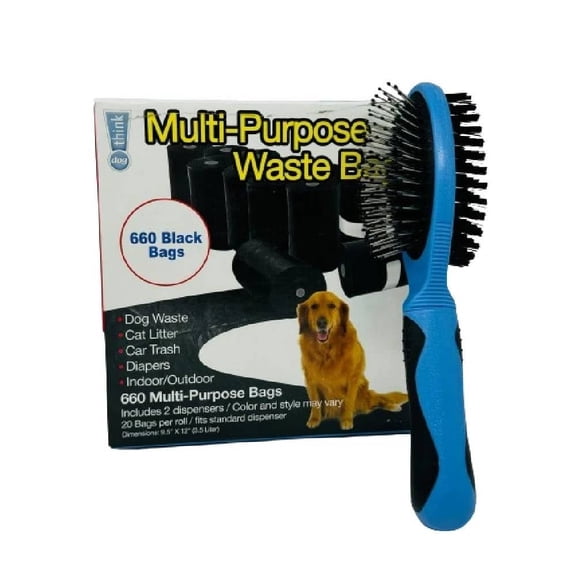 Heavy‑Duty Black Dog Waste Bags 660‑Count Dual‑Sided Grooming Brush| W/ Two Dispensers | Leak‑Resistant, Extra Thick, Eco‑Friendly