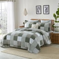 thumbnail image 3 of Bedduvit Queen Size Quilt Set - 100% Cotton Green/Moonbeam Patchwork Plaid Queen Size Quilt Bedspread, Farmhouse Lightweight Winter Fall Comforter Set/Bedding Set for All Season, 3-Piece (98"x90"), 3 of 11