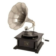 DecMode 14" x 26" Black Mango Wood Music Functional Gramophone with Record, 1-Piece