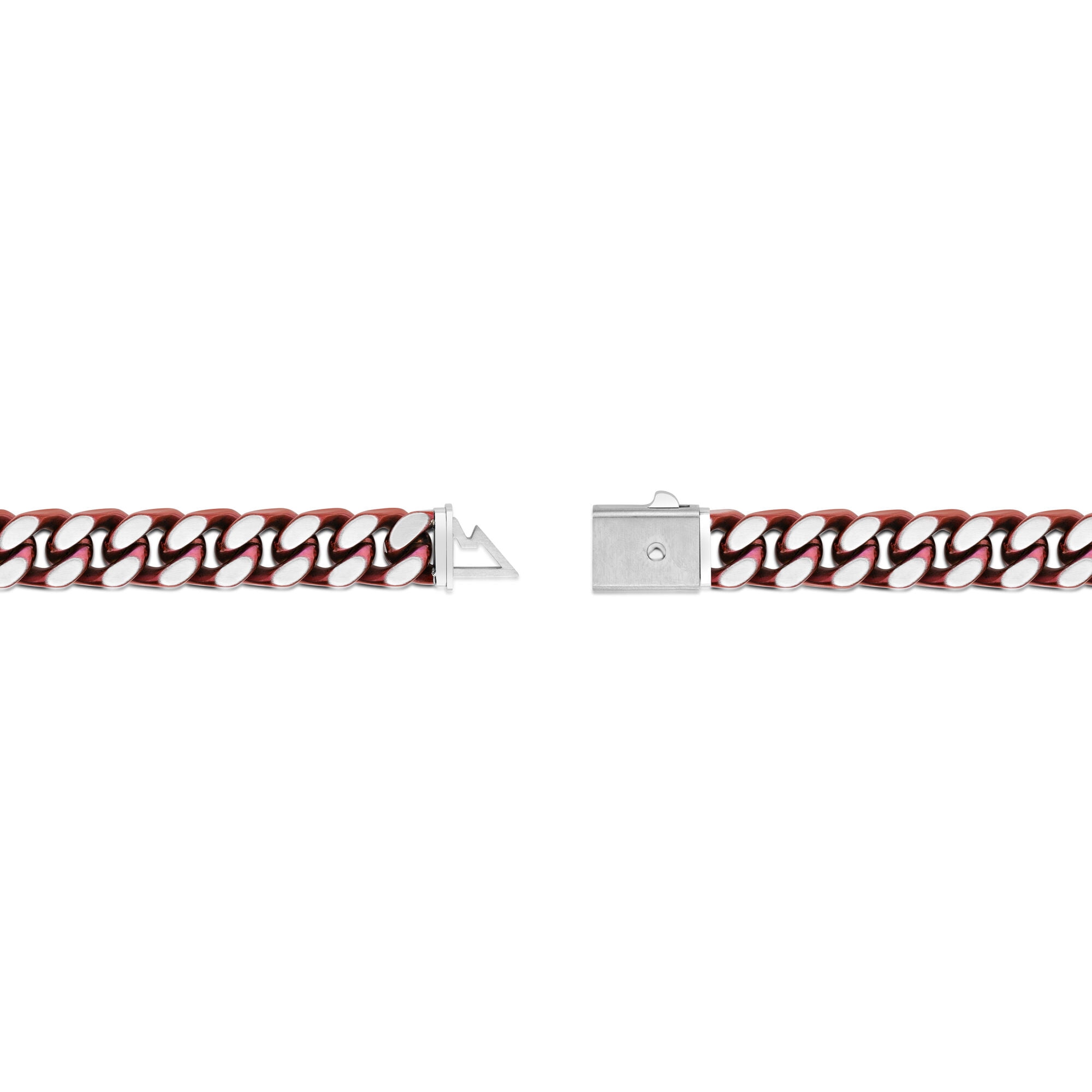 Curb Chain Bracelet for Men in Stainless Steel with Red Ion Plating - 9 Inches Long 12 MM Wide with Push Lock