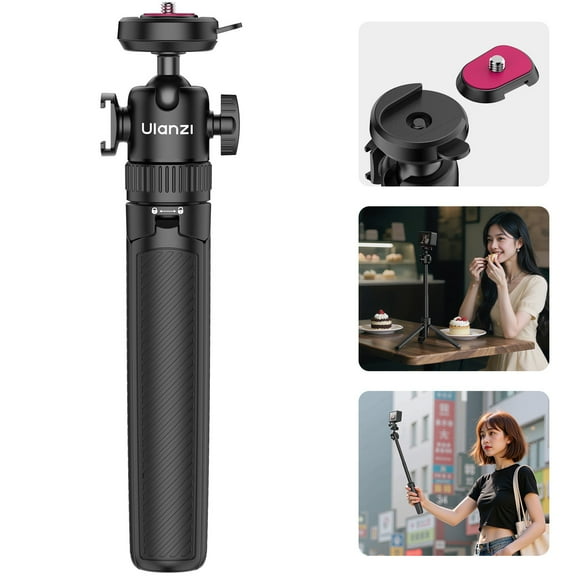 Ulanzi MT90 2-in-1 Tripod & Selfie Stick – 62cm Extendable Travel Tripod with Cka Quick Release and 360° Ball Head for GoPro, DJI Osmo Action, Insta360 & Smartphones