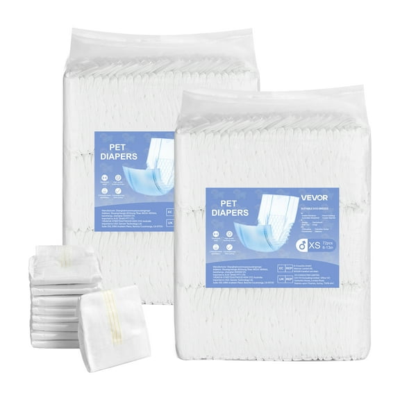 KFFKFF Disposable Male Dog Diapers, Highly Absorbent Belly Bands with Leak-Resistant Design, Wetness Indicator for Training and Incontinence - XS, 144 Pieces (2 Packs of 72)