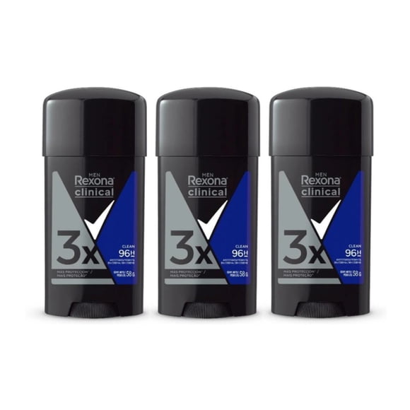 Rexona Clinical Antitranspirante en Crema para Hombre, 3 x 58 g, Protección 96h Fórmula Antimanchas