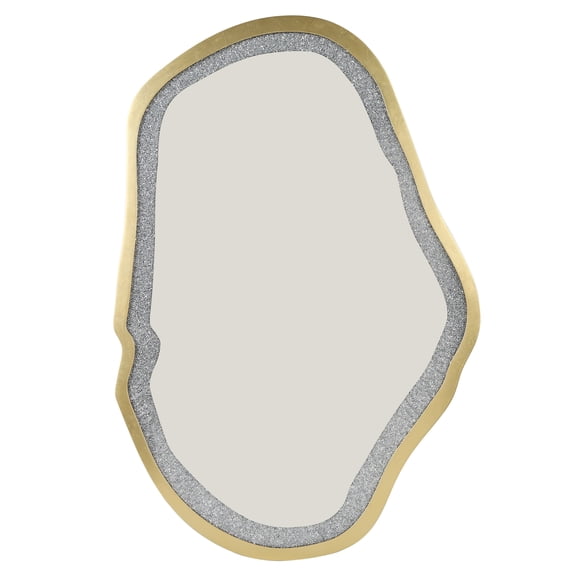 LNC 32.5"x47.2" Irregular Gold Wall Mirror with Rhinestone Inlay for Bedroom or Hallway