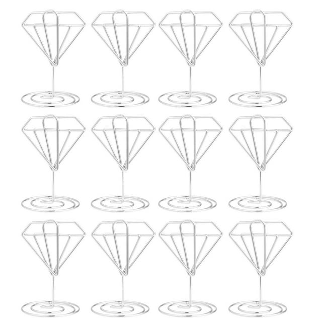 12pcs Forme de Diamant Clips Métalliques Message Photo Titulaire Siège Note Stand Ornement pour Mariage Argent