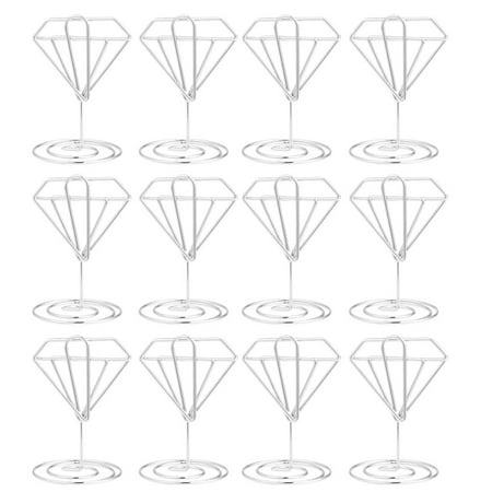 

12pcs Diamond Shape Metal Clips Message Photo Holder Seat Note Stand Ornament for Wedding Silver