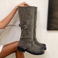 thumbnail image 5 of Xfvqtps Vintage Mid Calf Boots for Women Pull on Round Toe Thick Sole Buckle Strap Faux Leather Tall Boots, 5 of 7