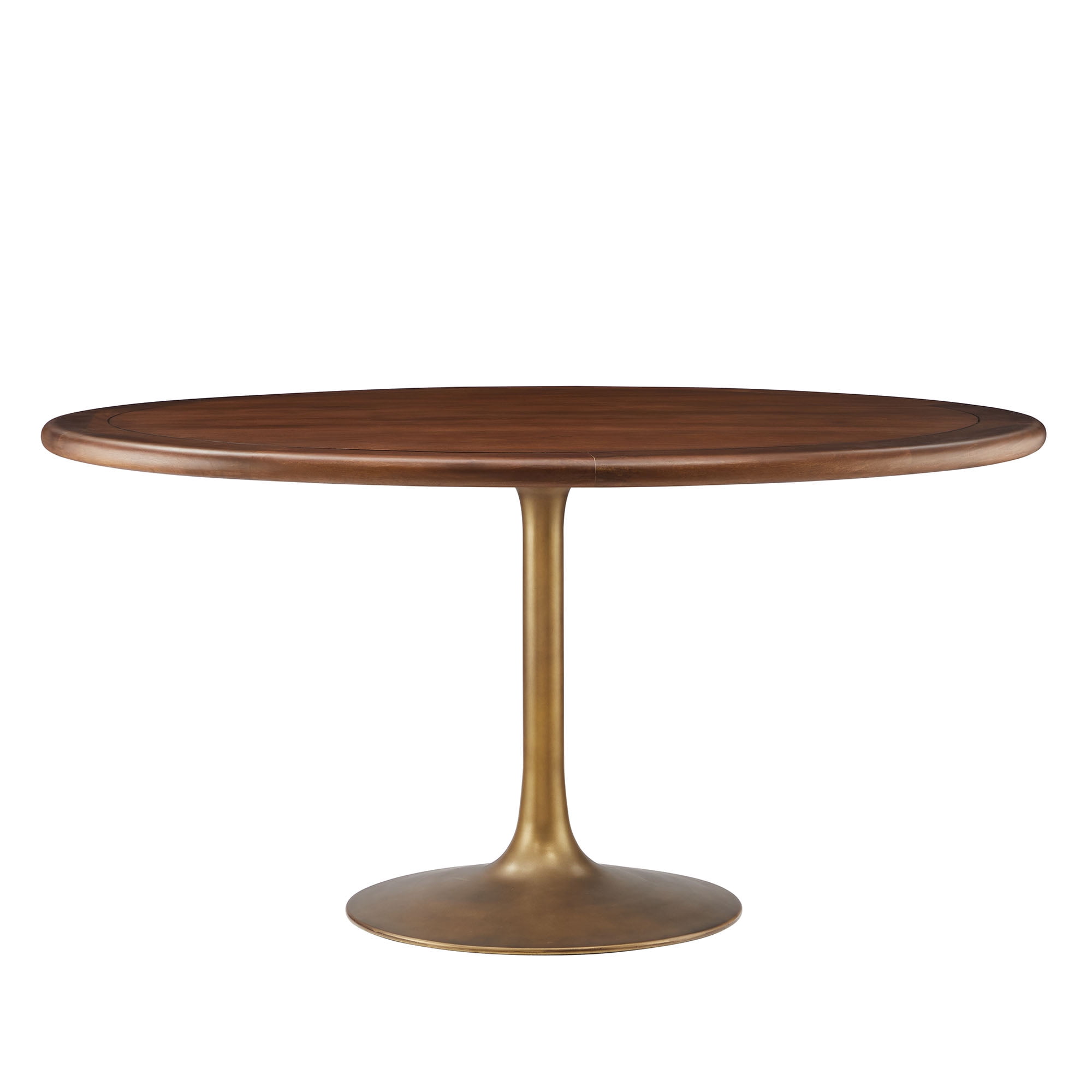 Modway Lippa Dining Table with Powder-Coated Metal Pedestal Base in Brass Walnut