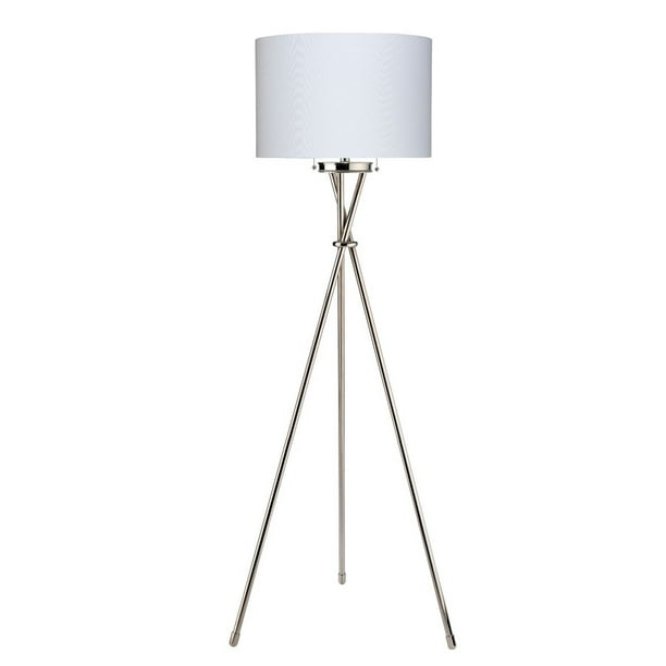 64 Silver Intersecting Legs Stand Floor Lamp With White Linen Drum Shade Com White Linen Drum Shade, Medusa Floor Lamp Replacement Shade White