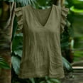 thumbnail image 6 of Ailaofu Women's V Neck Ruffled Sleeve Cotton Linen Vest, Solid Color Casual Summer Top, Lightweight Breathable Shirt, 6 of 8