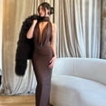 thumbnail image 5 of Black Halter Neck Maxi Dress With Draped Plunge Front And Open Back, 5 of 11