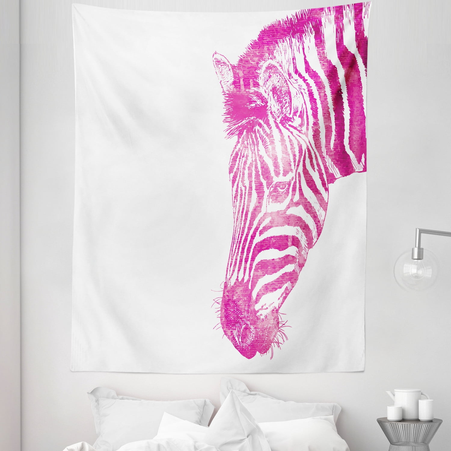 Pink Zebra Tapestry Head Of Zebra Vibrant Portrait Watercolor Murky