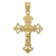14K Yellow Gold Charm Pendant Themed 39 mm 22 Inri Fleur De Lis Crucifix