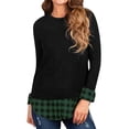 thumbnail image 3 of ManHanLi Women Buffalo Plaid Stitching Round Neck Long Sleeve Pullover Top, 3 of 5