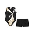 thumbnail image 3 of TiaoBug Girls Gymnastics Dance Outfits Kids Metallic Rhinestones Tank Leotard with Shorts Set Black 12, 3 of 7