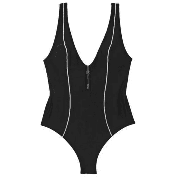 Large New VICTORIA'S SECRET SWIM Sexy Sport One-Piece Swimsuit Zip Up Black