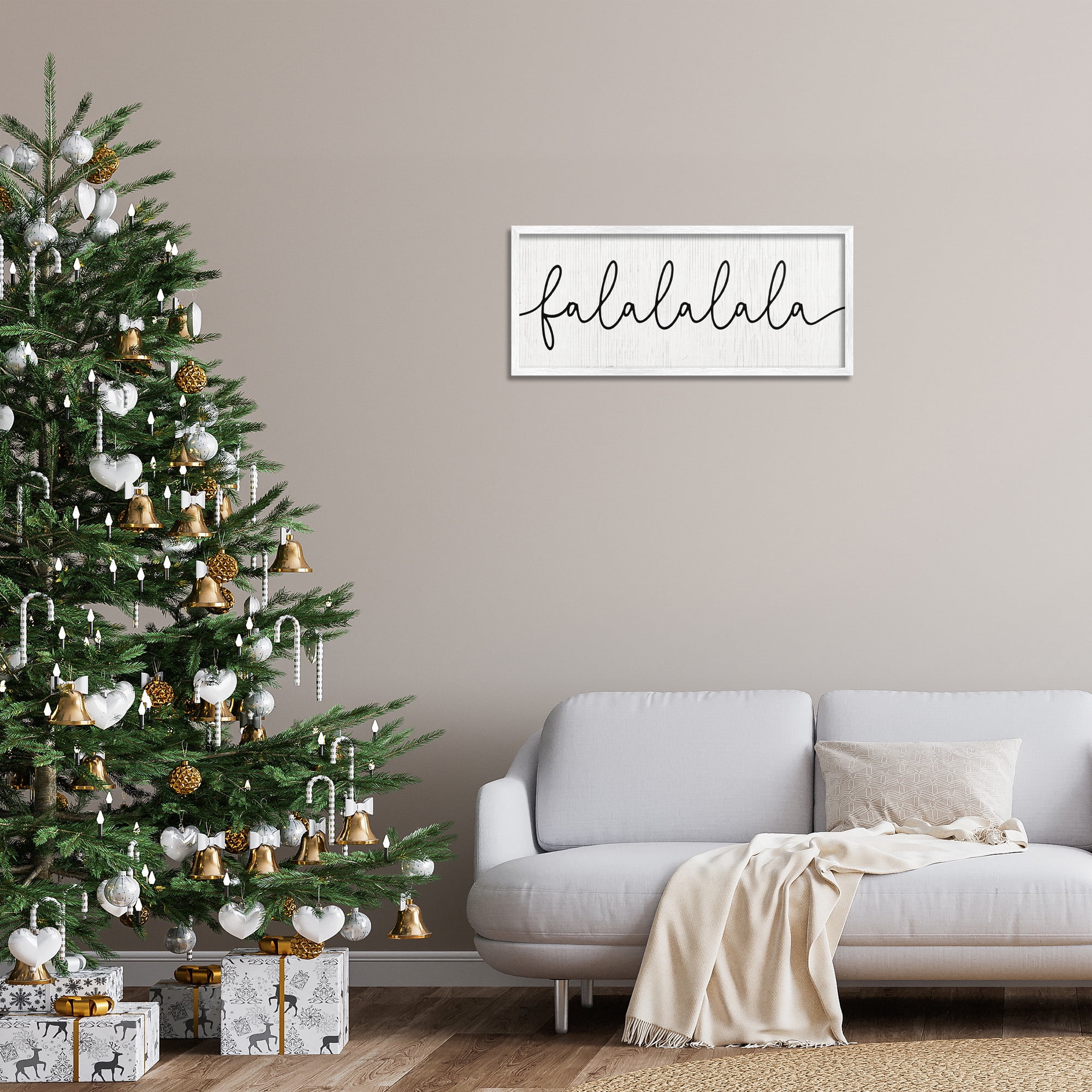 Stupell Industries Falalalala Minimal Holiday Phrase Holiday Painting White Framed Art Print Wall Art, 30 x 13