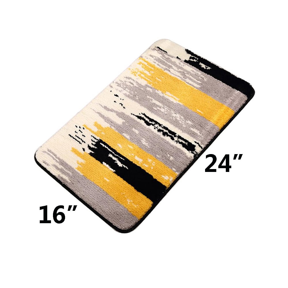 Soft Plush Bathroom Rugs Non-Slip 16" x 24" Fluffy Absorbent Microfiber Yellow Gray Bath Mats Machine Washable