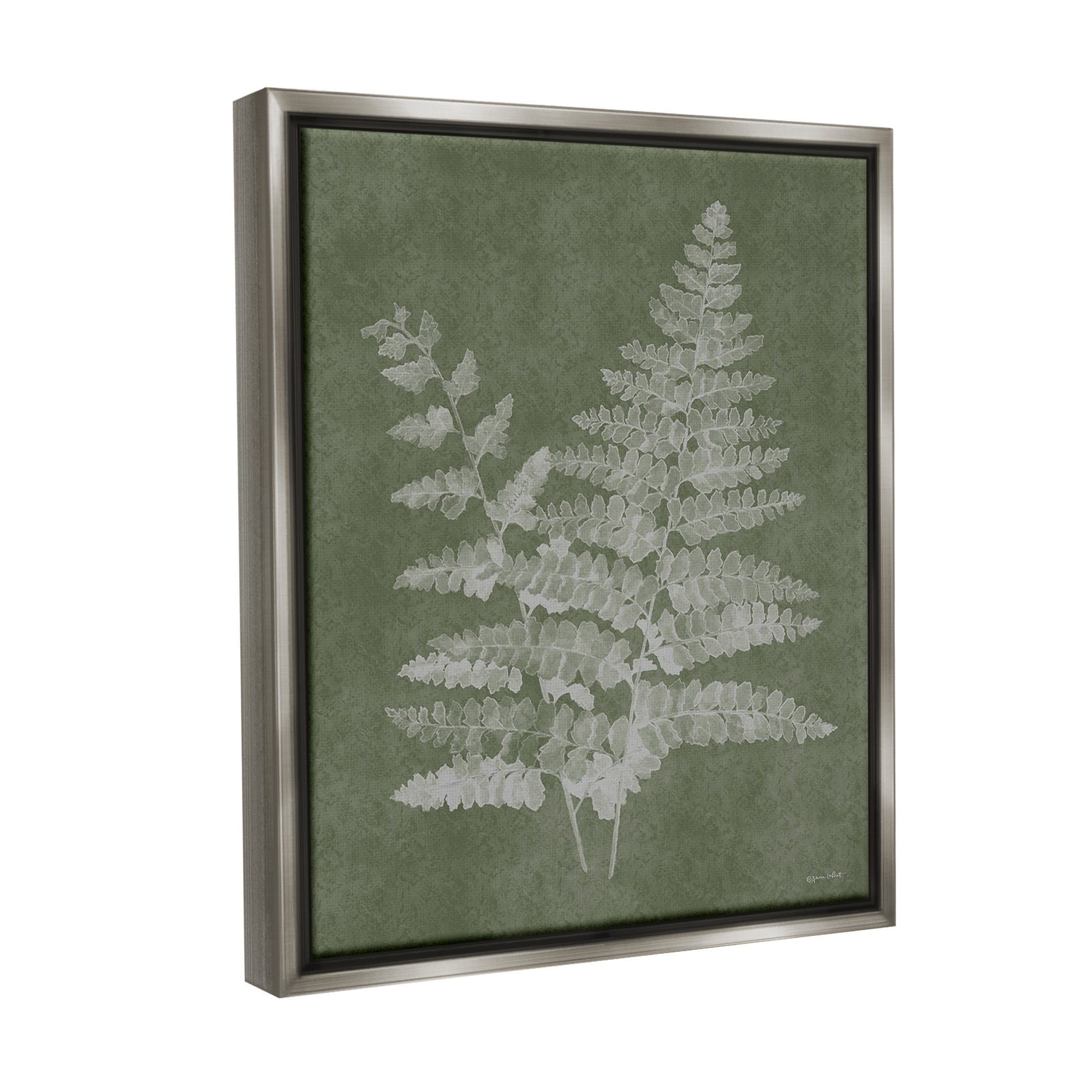 Stupell Industries Green Rustic Ferns Botanical & Floral Painting Gray Floater Framed Canvas Art Print Wall Art, 17 x 21
